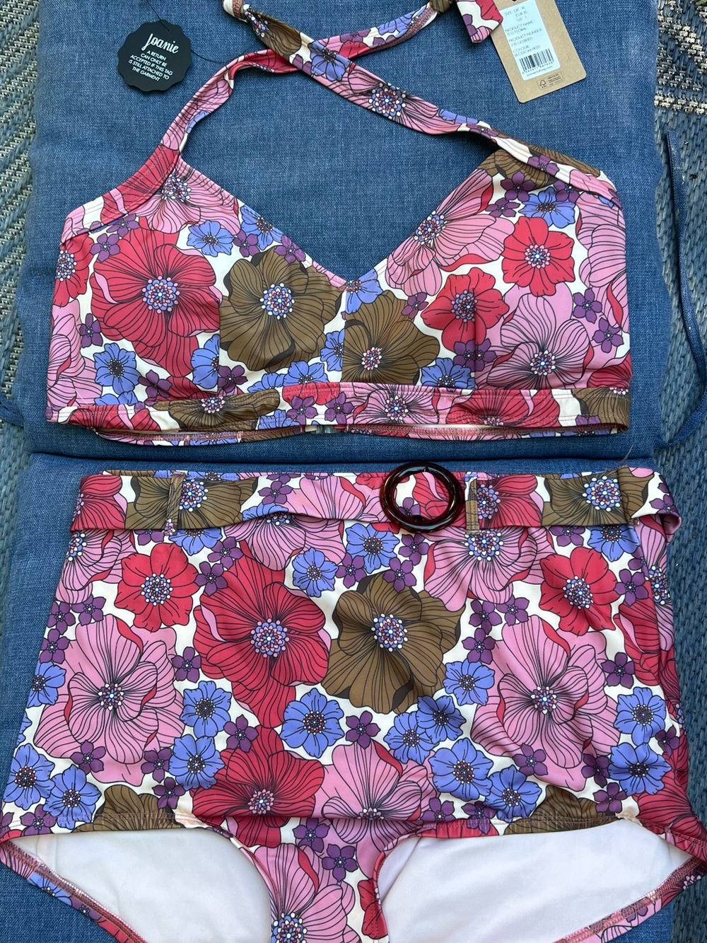 Joanie Floral High-Waist Halter Bikini Set in Pink Multi